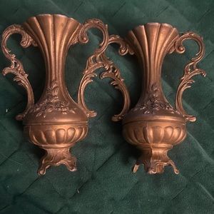 Vintage 5" Floral Brass 2 Handled Vases Made in Italy- Set Of 2